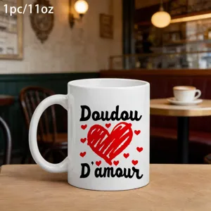 Weißer Keramik Kaffeetasse Detail, romantischer Herz Druck, 11oz Kapazität für Büro Schreibtisch.