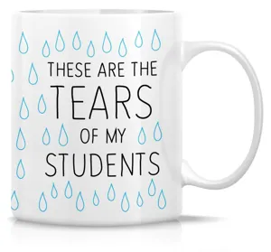 Detalle taza de café de cerámica blanca, impresión frase divertida, diseño 11oz.