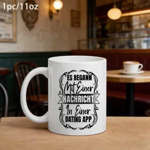 Witte keramische koffiemok 11oz met grappige Duitse dating app tekst voor kantoor.
