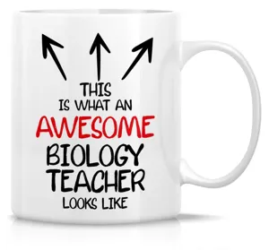 Taza de café de cerámica blanca 11oz, vista detallada del texto impreso profesor de biología.