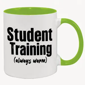 Personalisierte Keramik Tasse mit grüngriff und lustigem spruch, ideales büro geschenk.