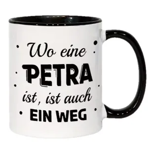 Ceramic coffee mug with personalized name print, black handle, perfect for office and home use.