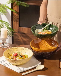 Bol à salade en céramique effet éclaboussure, vaisselle élégante pour soupe et petit déjeuner.