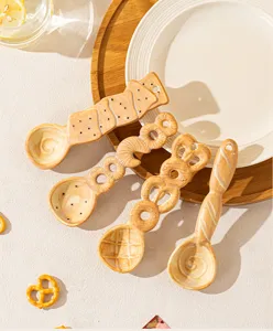 Bonito juego de cucharas de cerámica con forma de galleta cuchara de postre creativa cocina