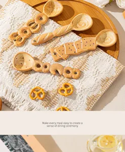 Bonito juego de cucharas de cerámica mango largo cuchara de sopa galleta creativa