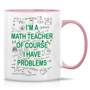 Taza de café de cerámica con diseño profesor de matemáticas, taza blanca con asa rosa de 11oz.