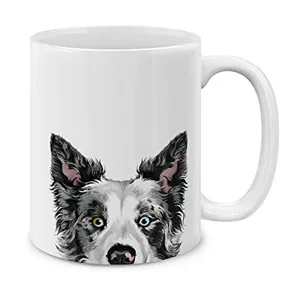 Tazza da caffè in ceramica bianca con simpatico design di stampa di cane, ideale per ufficio.