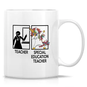 Taza de cerámica blanca con diseño de profesor y unicornio, mug de café 11oz regalo para docentes.