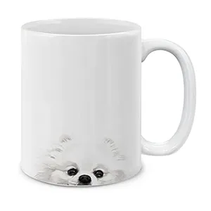 Tazza da caffe in ceramica bianca con simpatica illustrazione di cagnolino. Ideale per ufficio casa.