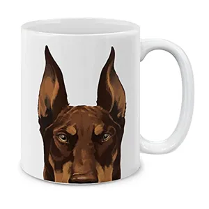 Tazza da caffè in ceramica bianca con stampa artistica di cane Doberman per ufficio e casa