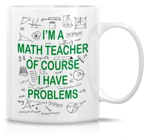Taza de cafe de ceramica blanca detalle con impresion texto profesor de matematicas 330ml