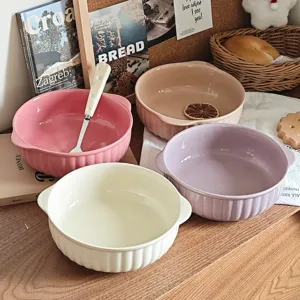 Keramik Doppeloeffnung Schale Backform fuer Heissluftfryer Mikrowelle Salat Schale Detail.