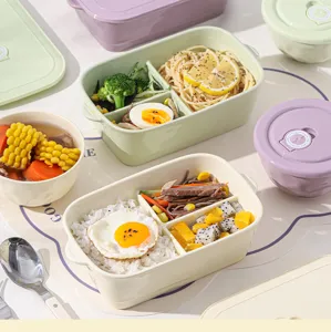 Keramische lunchbox met vakken en deksel, magnetronbestendige bento box voor werk en school.