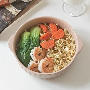 Keramische Doppeloeffnung Schuetzel rosa Ramen Nudel Salatbuechse mikrowellengeeignet