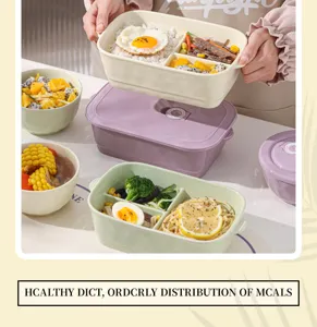 Pastelkeramische verdeelde lunchbox met deksel, draagbare bento box voor werk en school.