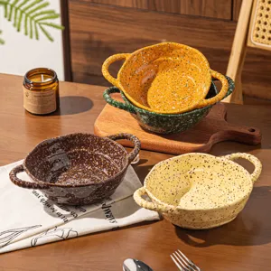 Ciotola Creativa in Ceramica Sottosmalto Schizzo d'Inchiostro Stile INS Ciotola per Zuppa Irregolare a Doppio Orecchio Stoviglie da Cucina