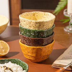 Bol en céramique moucheté coloré, bol à riz irrégulier et joli bol à salade créatif.