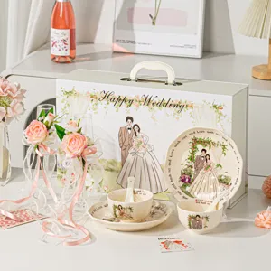 Luxus Hochzeit Geschirr Set Keramik Schalen Teller mit schöner Box für Brautgeschenke