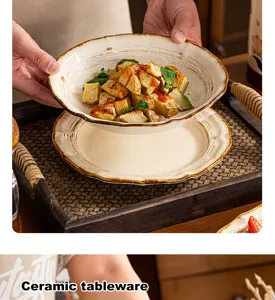 Ensemble de vaisselle en céramique rétro avec glaçage unique, parfait pour les repas quotidiens.