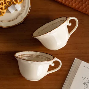 Juego de taza de cafe de ceramica vintage estilo retro elegante taza de te con platillo regalo