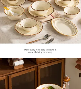 Ensemble de vaisselle en céramique vintage bols et assiettes pour la maison, élégant.