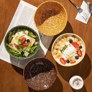Cuencos de arroz de ceramica para el hogar con diseno salpicado de tinta, vajilla colorida.