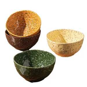 Juego de cuatro cuencos de arroz de ceramica con diseño esmaltado para cocina y mesa