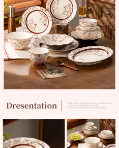 Exquisite Chinese style ceramic dinnerware set with elegant brown floral pattern details.
