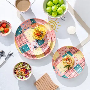 Keramisch servies set patchwork bloemen design dinerborden en kommen voor keuken