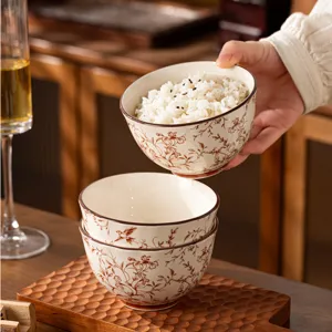 Ceramic rice bowl set underglaze color floral pattern table ware home kitchen dining use