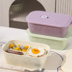 Crèmekleurige Keramische Vakken Lunchbox Met Deksel Magnetronbestendige Bento Box Draagbare Studenten Kantoor Maaltijd Container