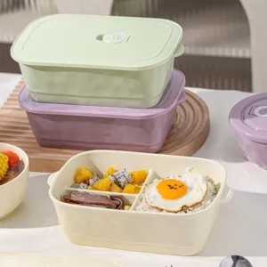 Pastelkleurige opgedekte lunchbox met magnetronbestendige deksel voor kantoor en school.