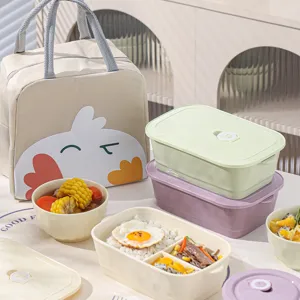 Draagbare keramische compartiment lunchbox in crèmekleurige stijl met geïsoleerde tas voorwerk