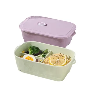 Cremekleurige keramische bento lunchbox met deksel, verdeelde magnetronbestendige maaltijdcontainer.