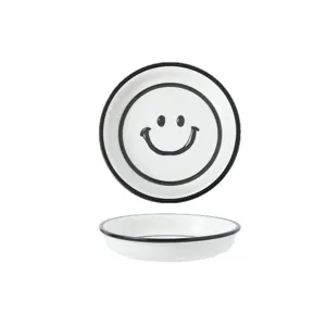 Minimalistische keramische kom met zwarte smiley, Japans servies voor thuisgebruik.