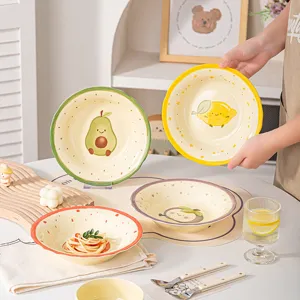 Grazioso piatto di frutta in ceramica colore sottosmalto grande capacità piatto pasta stoviglie