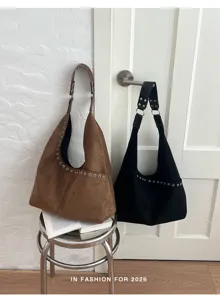 Wildleder Nieten Schultertasche, modische große Hobo Tote Tasche für Damen Alltag Pendler.