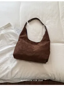 Braune Wildleder Hobo Umhängetasche Damen große Kapazität Shopper minimalistische Tasche