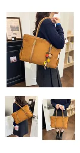 Gran bolso tote de ante para mujer, elegante bolso de hombro para commuting y cartera.