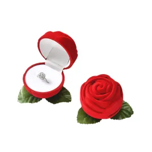 Scatola per anelli in velluto rosa rossa confezione regalo di gioielli per matrimonio