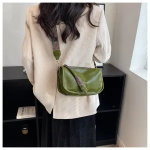 Soft leather casual crossbody bag stylish solid color shoulder pillow bag for everyday fashion wear