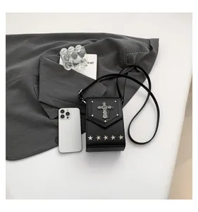 Cross body mini shoulder bag with metal cross decor and chain strap for women trendy style