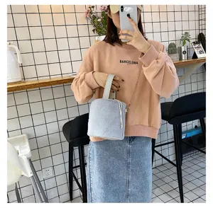 Plush bucket bag fluffy soft faux fur shoulder handbag with chain strap for women autumn winter