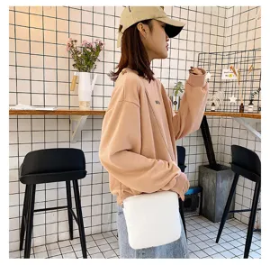 Cute fluffy plush crossbody bag with metal chain strap for women and winter fashion trends