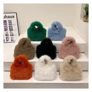 Trendy stylish faux fur handbag plush shoulder bag winter fluffy tote bag for women