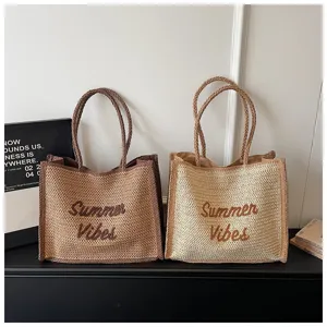 Large capacity woven straw tote bag casual fashion single shoulder beach vacation handbag