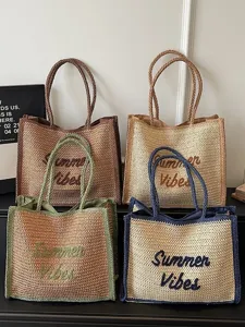 Large capacity woven straw tote bag casual fashion single shoulder beach vacation handbag