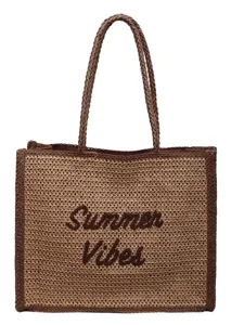 Large capacity woven straw tote bag for women, casual summer beach shoulder handbag.