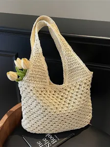 Handgemachte hohle gewebte Stroh Schultertasche lässige Hobo Tote Tasche für Damen Alltag Reise