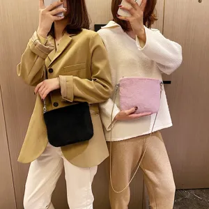 Autumn winter candy color plush bucket bag cute soft fluffy shoulder crossbody chain bag